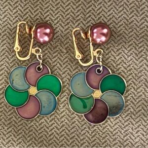 Vintage Clip-On Flower Petal Dangle Earrings